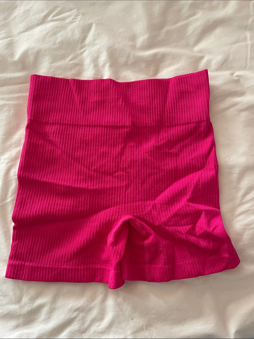 SHEIN Ribbed Hot Pink High-Waist Bike Shorts
